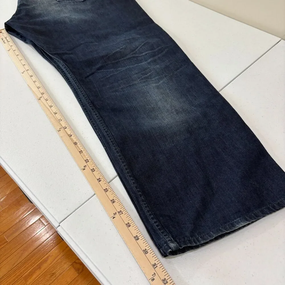 Levis Flex 569 Loose Straight Jeans Mens 44X32 Dark Blue Wash Distressed Y2K